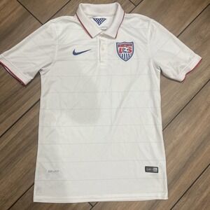 Nike Size Small White Authentic 2014 US Soccer Team Jersey Polo Shirt